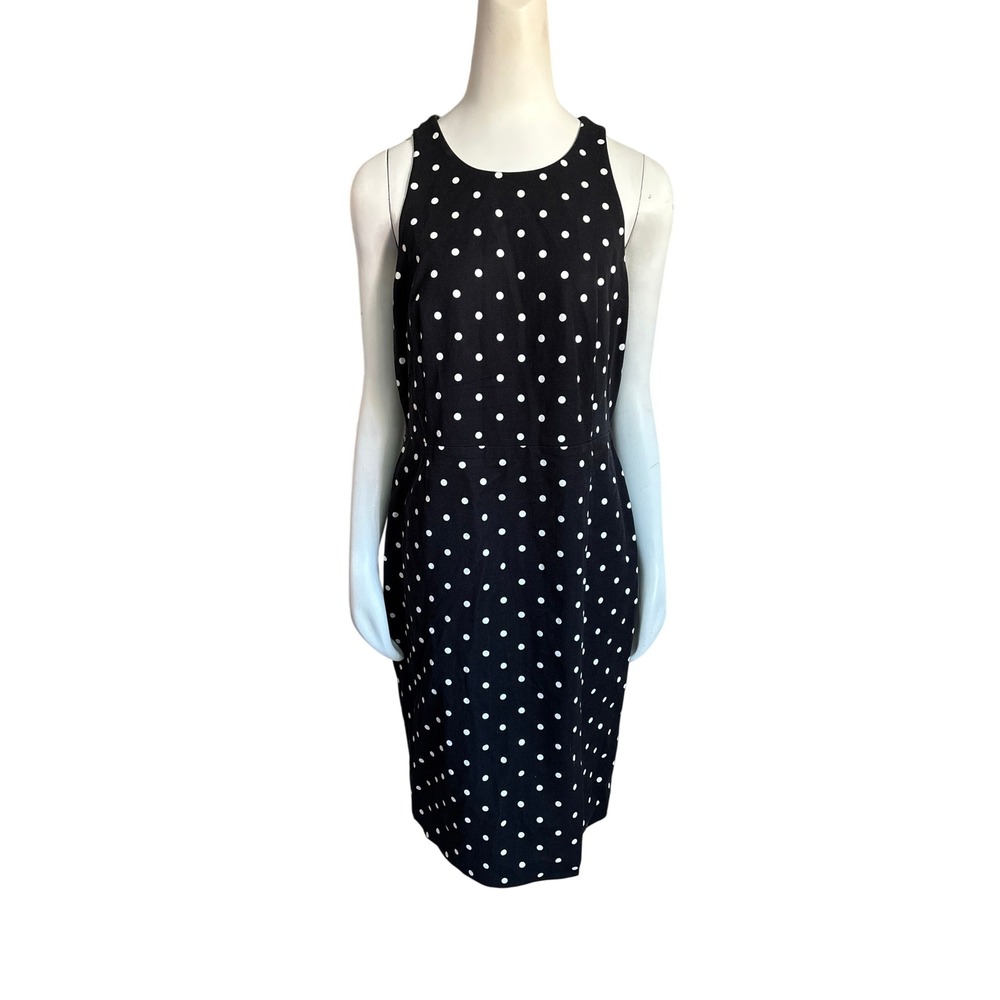 Banana Republic Polka Dot Sleeveless Halter Sheath Dress Black White Size 14
